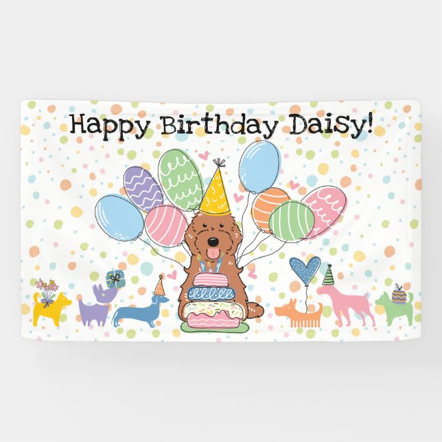 Red Cockapoo Cavapoo Dog Birthday Party Banner (Horizontal)