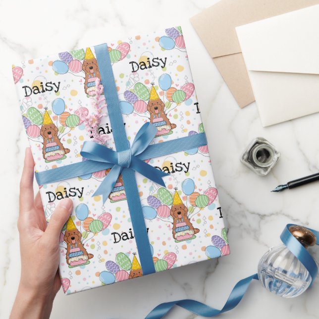Red Cockapoo Cavapoo Dog Birthday Wrapping Paper (Gifting)