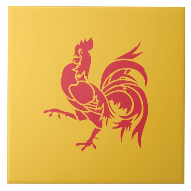 Red Cockerel (Flag of Wallonia) Ceramic Tile (Front)