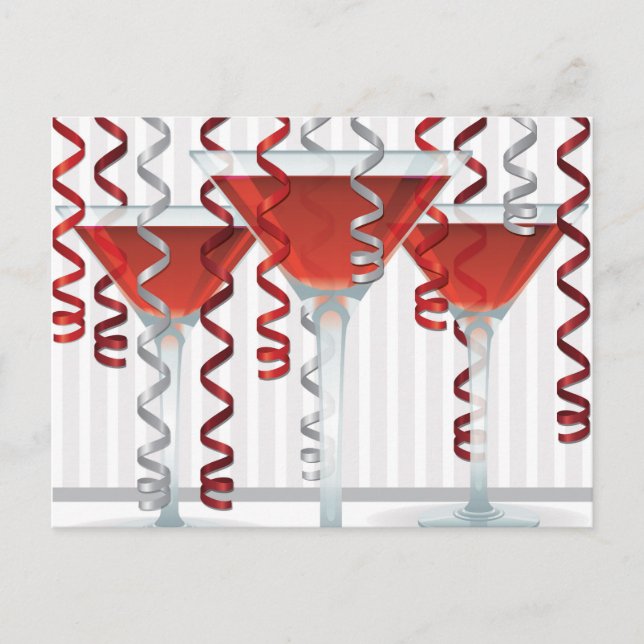 Red cocktail and ribbon postcard (Front)