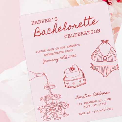 Red Cocktail Bachelorette Party Invitation