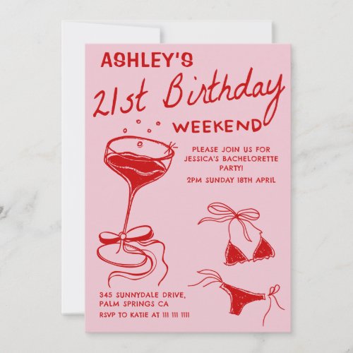 Red Cocktail Birthday Party Invitation