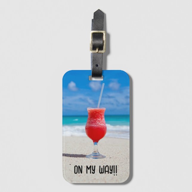 Red Cocktail by the Sea Photo Luggage Tag (Front Vertical)