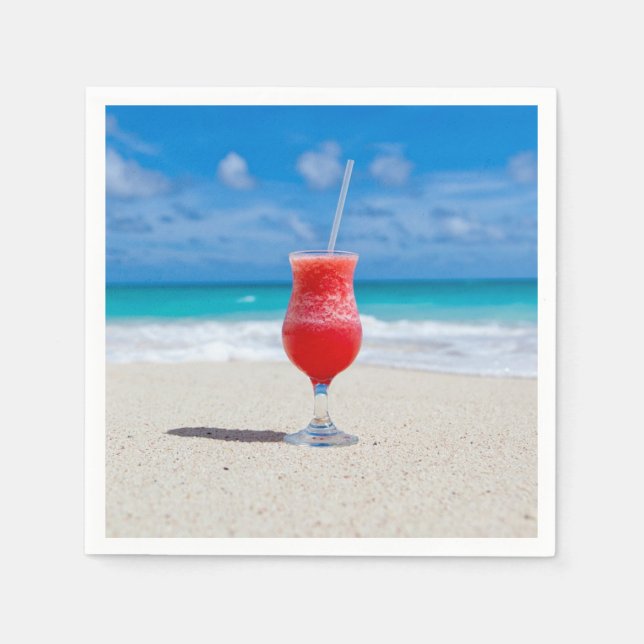 Red Cocktail by the Sea Photo Napkins (Front)