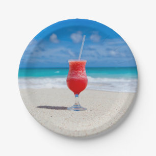 Red Cocktail by the Sea Photo Paper Plates
