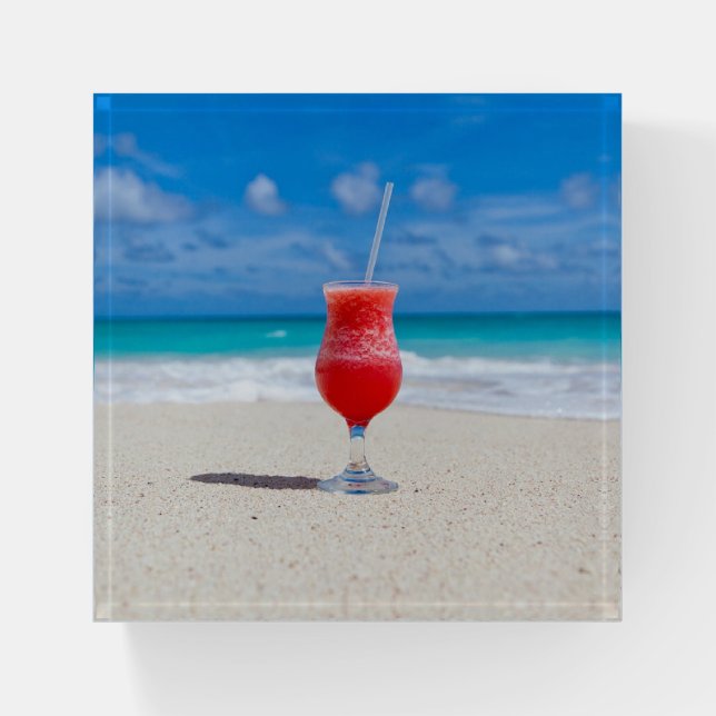 Red Cocktail by the Sea Photo Paperweight (Front)