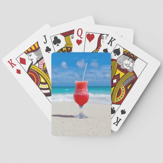 Red Cocktail by the Sea Photo Poker Cards (Back)