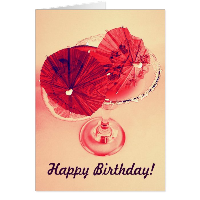 Red cocktail umbrellas retro happy birthday greeting card