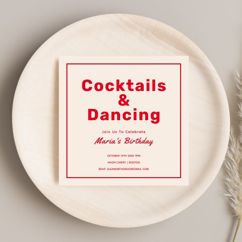 Red Cocktails  Drinks Bold Typography Adult  Invitation