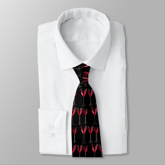 Red cocktails in martini glass with cherry funny neck tie (Tied)