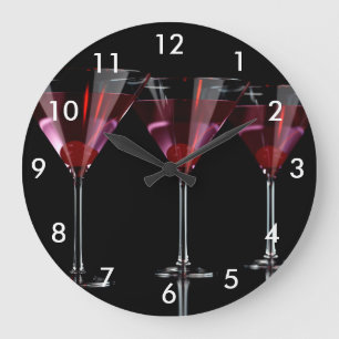 Red cocktails in martini glass with cherry large clock