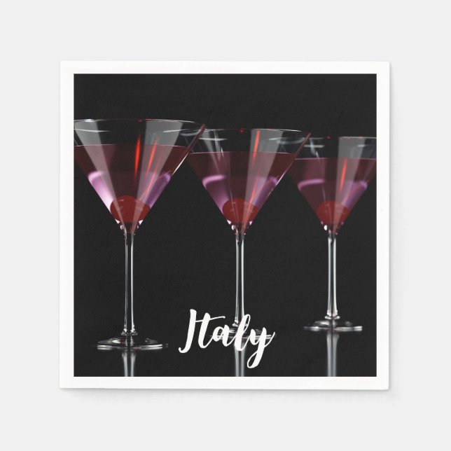 Red cocktails in martini glass with cherry napkins (Front)