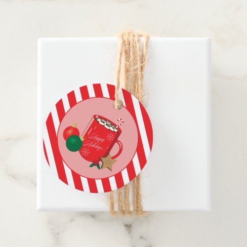 Red Cocoa Mug Candy Cane Stripes Gift  Favor Tags