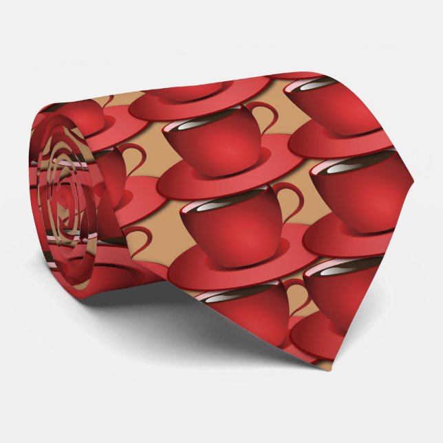 Red Coffee Cup Cafe Neck Tie (Rolled)