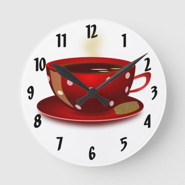Red Coffee Cup Kitchen Clock (Front)