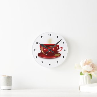 Red Coffee Cup Kitchen Clock | Zazzle