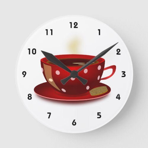 Red Coffee Cup Kitchen Clock