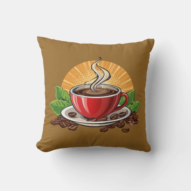 Red coffee cup throw pillow (Front)