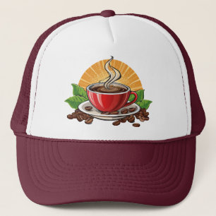 Red coffee cup trucker hat