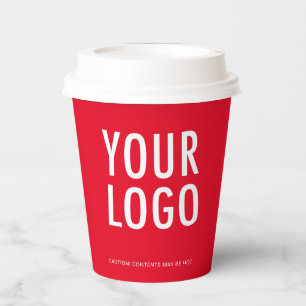 Red Coffee Paper Cups with Lids Business Logo 8 oz
