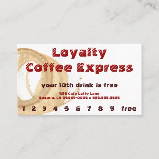 Red Coffee Stain Drink Loyalty Punchcard (Front)
