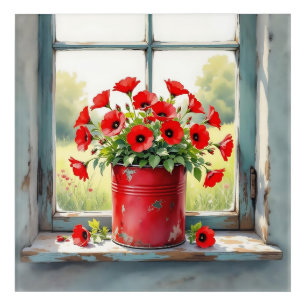 Red Coffee Tin of Red Poppies Acrylic Print