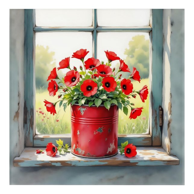 Red Coffee Tin of Red Poppies Acrylic Print (Front)