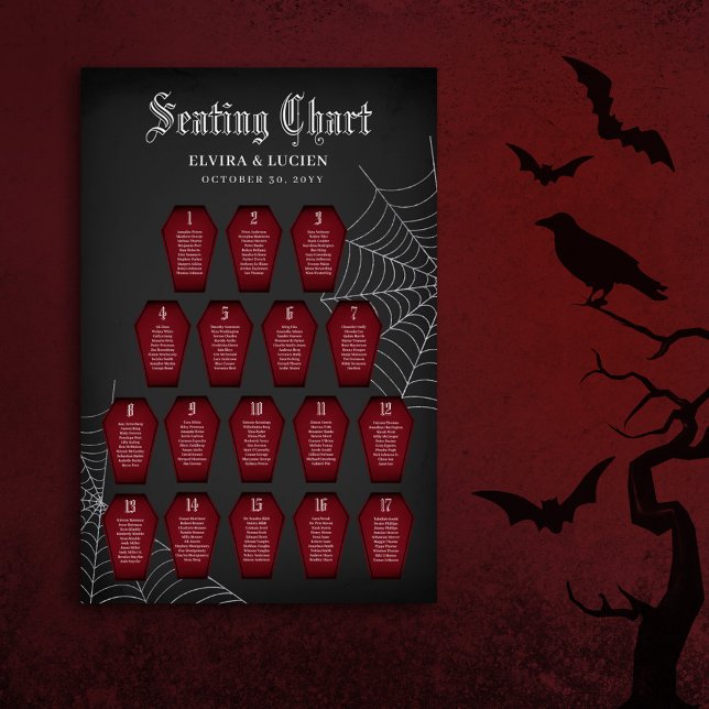 Red Coffin Spiderweb Wedding 17 Seating Chart Foam Board (Creator Uploaded)