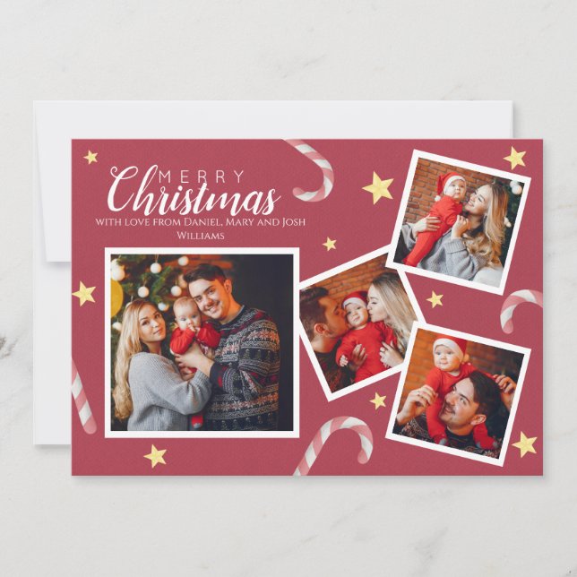 Red Collage Custom Photo Wording Merry Christmas Card (Front)