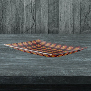 Red Collarette Dahlia Floral Pattern on Black Trinket Tray