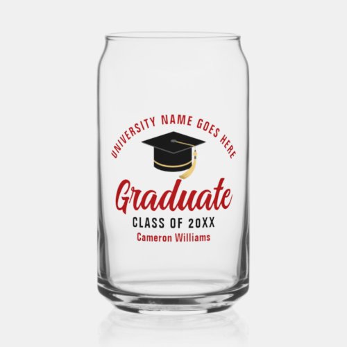 Red College Graduation Personalized Graduate Name Can Glass