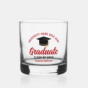 Red College Graduation Personalized Graduate Name Whiskey Glass