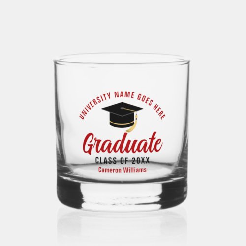 Red College Graduation Personalized Graduate Name Whiskey Glass