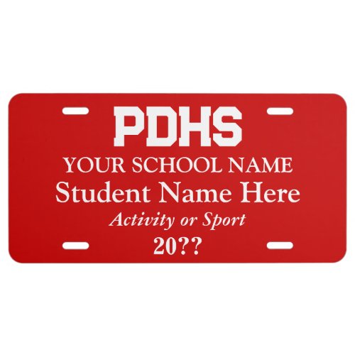 Red College or High School Student License Plate