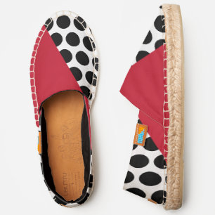 Red Color Block with Black Dots Pattern Espadrilles