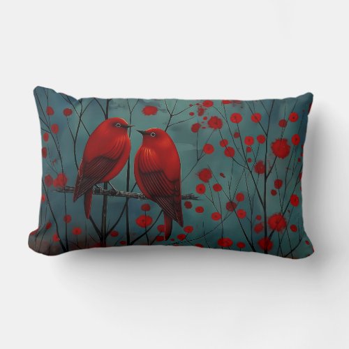 Red color Couple birds  Lumbar Pillow