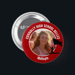 Red Color Guard Photo High School Dancer Button<br><div class="desc">This cool customized high school color guard photo gift features white typography of your team and dancer name on a red button with a silhouette of a girl leaping and flag spinning. Personalize with your student's photograph and class year as a proud parent. A mom and dad can wear these...</div>