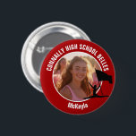 Red Color Guard Photo High School Dancer Button<br><div class="desc">This cool customized high school color guard photo gift features white typography of your team and dancer name on a red button with a silhouette of a girl leaping and flag spinning. Personalize with your student's photograph and class year as a proud parent. A mom and dad can wear these...</div>