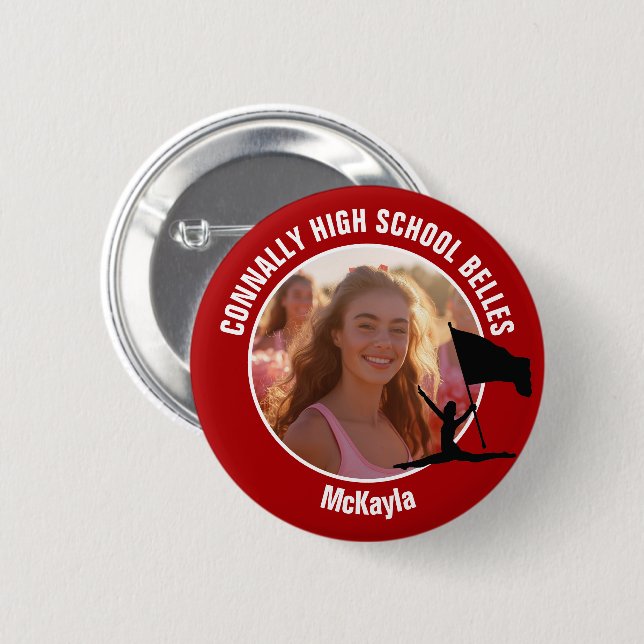 Red Color Guard Photo High School Dancer Button (Front & Back)