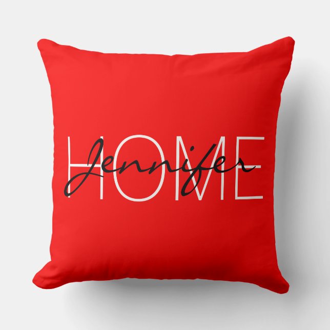 Red color home monogram throw pillow (Front)