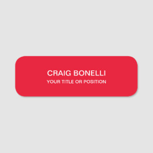 Red Color Modern Minimalist Plain Name Tag