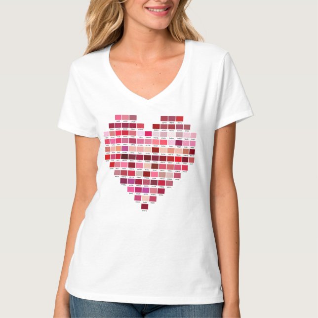 Red Color Palette, heart shaped red swatches T-Shirt (Front)