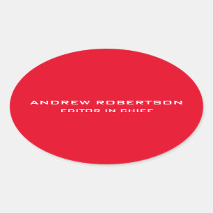 Red Color Plain Elegant Minimalist Simple Oval Sticker
