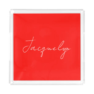 Red Color Plain Elegant Modern Minimalist Name Acrylic Tray