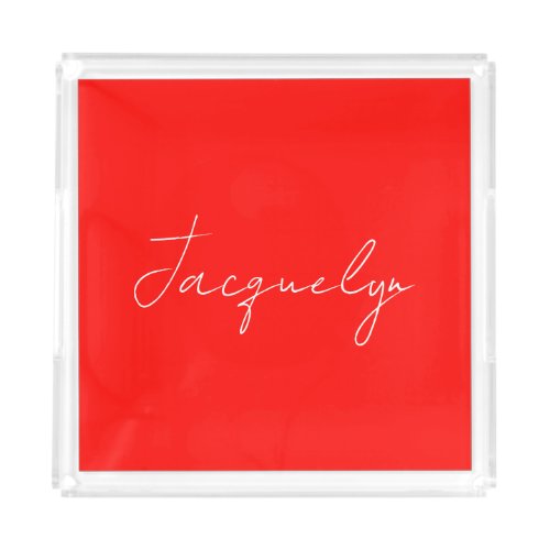 Red Color Plain Elegant Modern Minimalist Name Acrylic Tray
