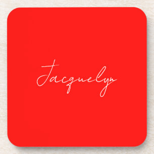 Red Color Plain Elegant Modern Minimalist Name Beverage Coaster