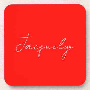 Red Color Plain Elegant Modern Minimalist Name Beverage Coaster
