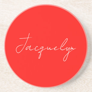 Red Color Plain Elegant Modern Minimalist Name Coaster