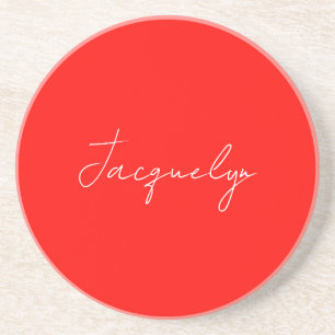 Red Color Plain Elegant Modern Minimalist Name Coaster