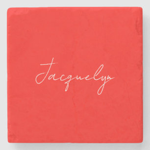 Red Color Plain Elegant Modern Minimalist Name Stone Coaster